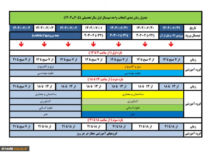 دانشجویان محترم زمانبندی انتخاب واحد و حذف و اضافه - مهر 1404 (041) دانشگاه ملی مهارت